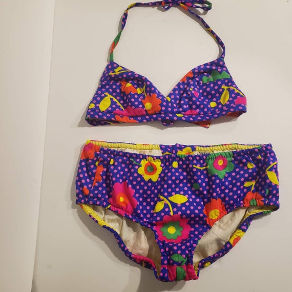 Vintage Mickies Bikini Floral Polka Dot Bikini Set