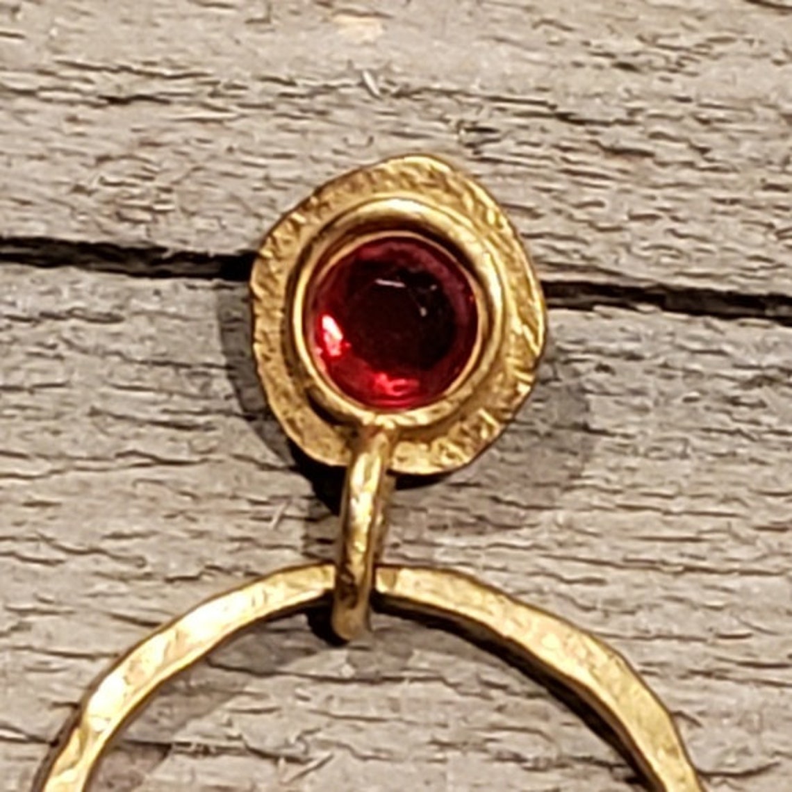 Vintage Red Stoned Hammered Gold Handmade Circular Earrings Etsy
