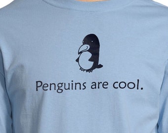 Penguins are cool - funny graphic tshirt - light blue/navy 100%cotton