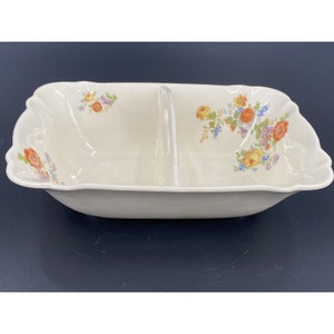 Iva-Lure by Crooksville China Serving Dish Divided Beige Floral Rectangular