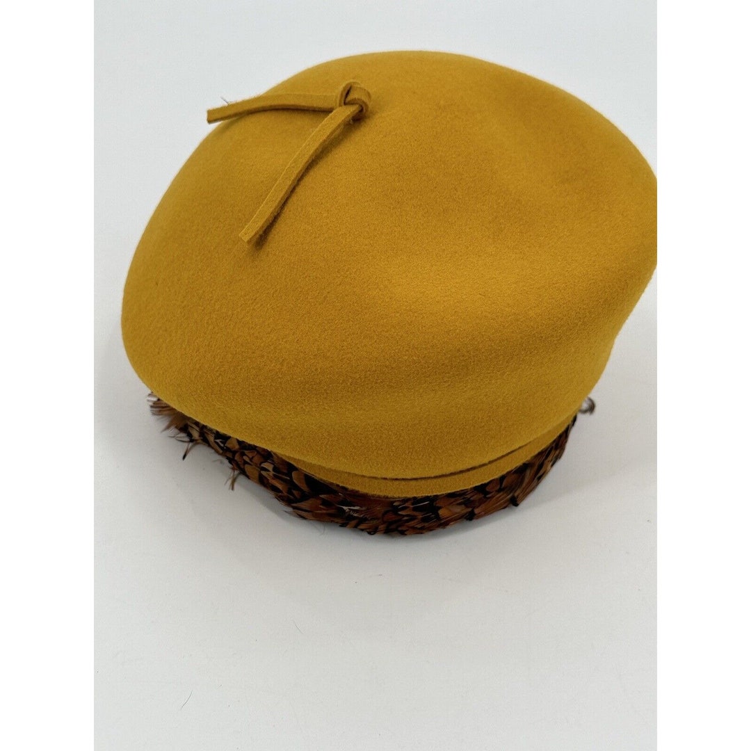 Jack Mconnell Boutique Yellow 100% Wool Beret Hat Brown 