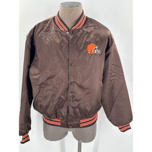 VTG Swingster Cleveland Browns Satin Bomber Jacket Brown Snap XL