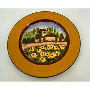 Romancing Provence Decorative Plate Countryside Barn Poppies Yellow Hand Painted