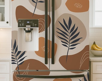 Refrigerator Decal Boho Leaf  Abstract.  Vinyl Fridge Wrap.