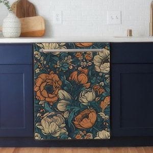 Dishwasher door cover. Dishwasher magnetic panel. Poppy flowers kitchen décor. Removable Magnetic or Vinyl Wrap. Dishwasher safe stickers.