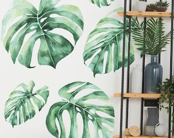 Large Watercolor Monstera Wall Decals, Jungle theme decor, Monstera leaf, Tropic leaves decal, Tropical plants decal, Monstera wall stickers