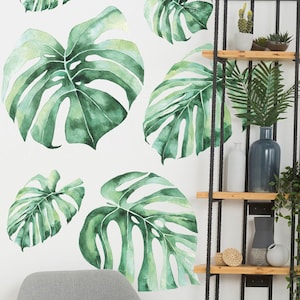 Large Watercolor Monstera Wall Decals, Jungle theme decor, Monstera leaf, Tropic leaves decal, Tropical plants decal, Monstera wall stickers