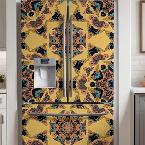 Yellow Geometric Refrigerator Vinyl Decal: Removable Fridge Wrap