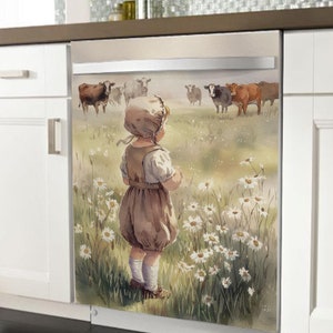 Dishwasher Cover. Farmhouse Dishwasher Magnet. Rustic Kitchen Decor. Country Style Dishwasher Decal. Vintage Farm Animals Dishwasher Wrap.