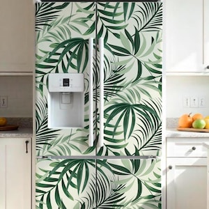 Tropical Palm Leaf Fridge Wrap: Removable Vinyl Kitchen Decor