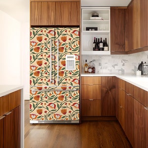 Refrigerator vinyl wrap. Removable fridge wallpaper for Side-by-Side, Mini fridge, etc. Fridge sticker wrap William Morris style.