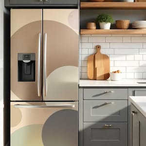 Fridge Safe door Wrap. Refrigerator Door Decal with Modern Abstract Circles. Decorative Fridge cover for Side-by-Side, French Doors, etc.