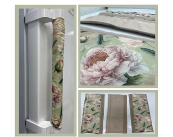 Refrigerator handle covers, fridge door handle cover, decor for kitchen appliance retro flower retro peony, fabric fridge handles cover