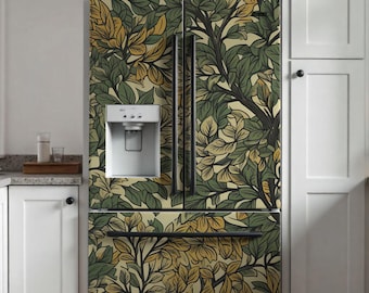 Fridge wrap nature forest mood. Refrigerator Vinyl Decal tree. Removable Fridge skin for Side-by-Side, French Door, etc.
