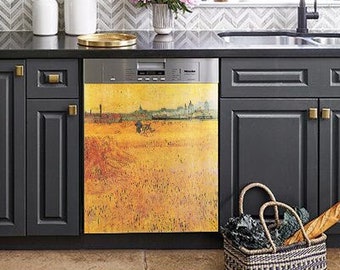 Dishwasher Cover - Van Gogh "Wheat Field with a View of Arles"  Vinyl decal or or Magnetic Cover for Dishwasher Door.