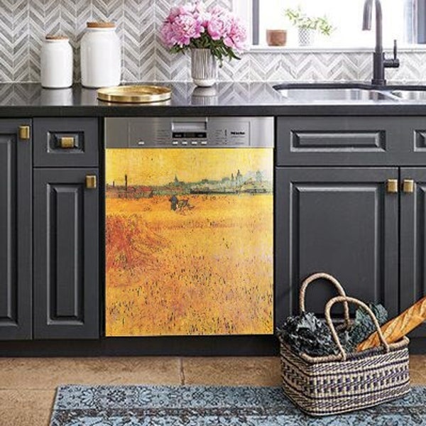 Dishwasher Cover - Van Gogh "Wheat Field with a View of Arles"  Vinyl decal or or Magnetic Cover for Dishwasher Door.