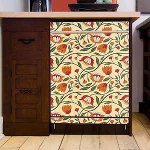 Dishwasher decal. Kitchen décor for dishwasher: floral pattern on beige background William Morris style. Removable Vinyl Wrap for dishwasher