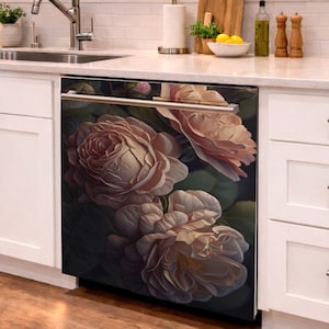 Dishwasher Cover. Vintage Botanical Roses Dishwasher Door Magnet.
