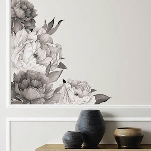 Peony Floral Wall Decals, Peony Flowers Wall Decals, Floral Wall Decal, Peony Wall Stickers, Grey Flower Wall Decals, Floral Wall Decals