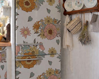 Fridge wrap. Vintage Floral Refrigerator Decal.