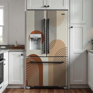 Fridge Wrap. Refrigerator Cover Sticker. Boho Abstract  Modern Kitchen Decor. Removable Fridge cover for Side-by-Side, French Doors, etc.