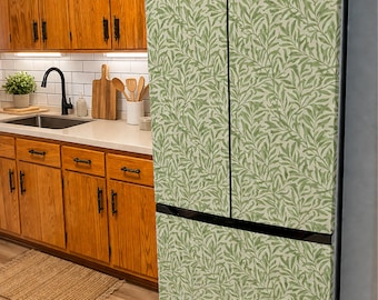 Green Leaf Refrigerator Vinyl Wrap. Vintage Kitchen Decor