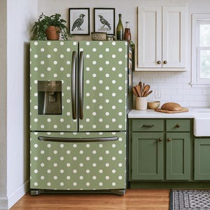 Refrigerator Vinyl Decal. Removable fridge wrap. Green kitchen decor polka dots . Fridge stickers. image 2