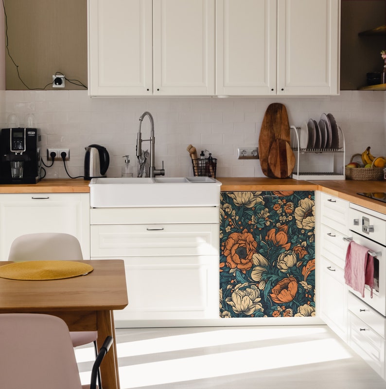 Dishwasher door cover. Dishwasher magnetic panel. Poppy flowers kitchen décor. Removable Magnetic or Vinyl Wrap. Dishwasher safe stickers. image 2