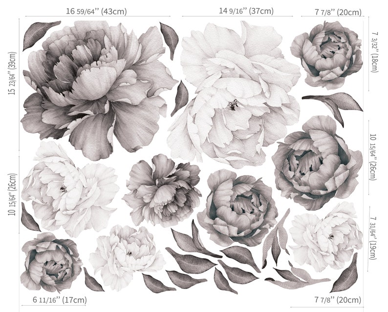 Peony Floral Wall Decals Peony Flowers Wall Decals Floral Etsy