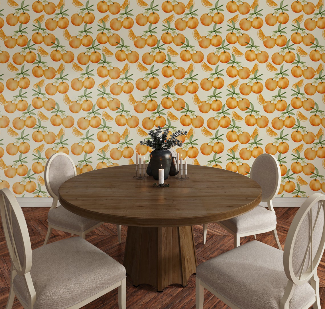 Wallpaper With Oranges Orange Fruit Murals Peel&stick - Etsy UK