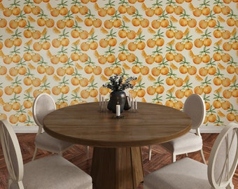 Wallpaper with oranges, Orange fruit Murals, Peel&Stick Wallpapers, peel an stick kitchen wallpaper, dining room wallpaper, nursery murals