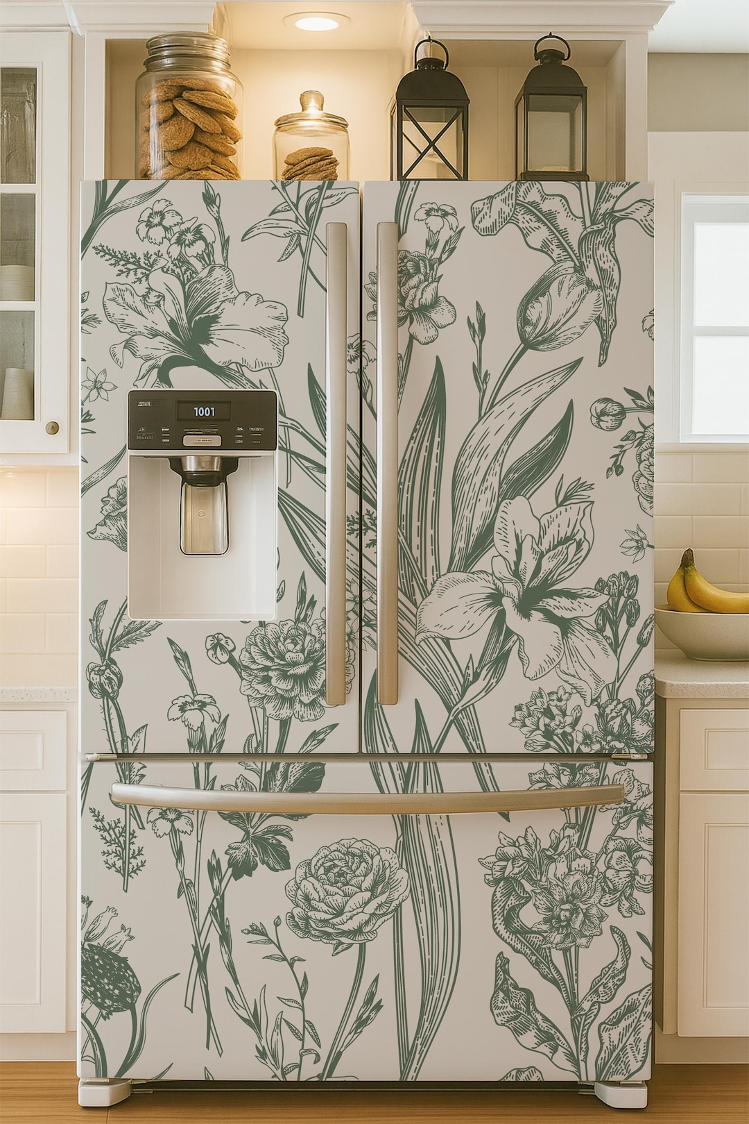 Fridge Wrap Green Botanical. Removable Appliance Makeover. Custom Sizes ...