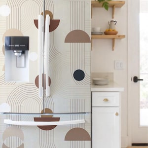 Fridge decal. Modern vinyl refrigerator wrap. Abstract geometric fridge sticker terracotta & beige. Removable kitchen decor. Custom Sizes.