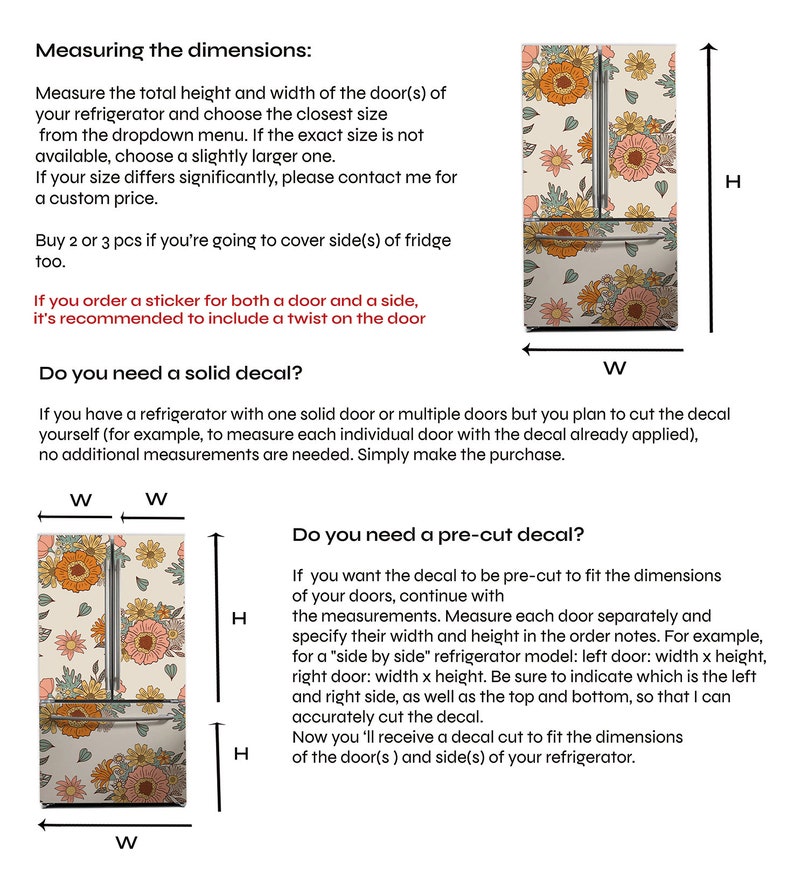 Fridge Vinyl Wrap. Refrigerator Door Cover. Refrigerator Wallpaper