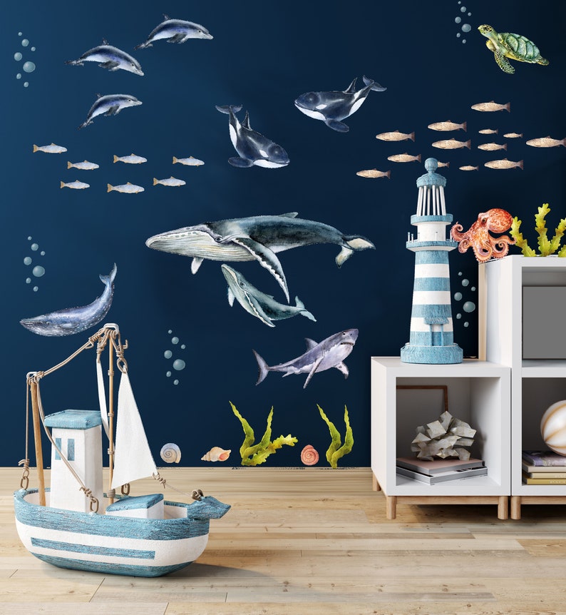 Ocean Wall Decals Nautical Nursery Whale Wall Decal Ocean Etsy