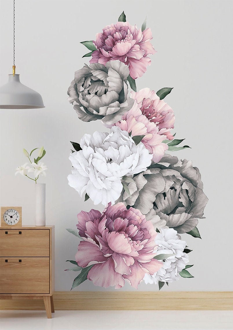16 Large Peonies Wall Decals Mix Flower Wall Decals Peony Etsy