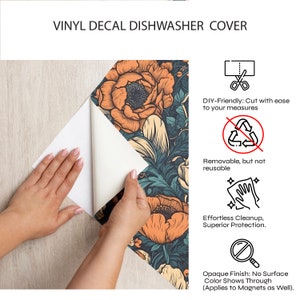 Dishwasher door cover. Dishwasher magnetic panel. Poppy flowers kitchen décor. Removable Magnetic or Vinyl Wrap. Dishwasher safe stickers. Vinyl Decal