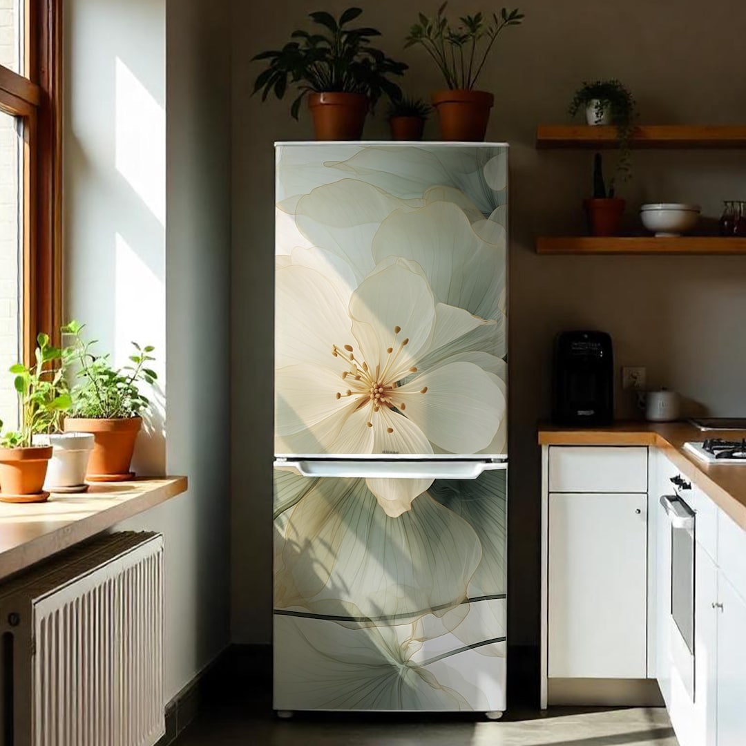 Fridge Wrap. Ethereal Oversized Flower Refrigerator Decal. Sage ...
