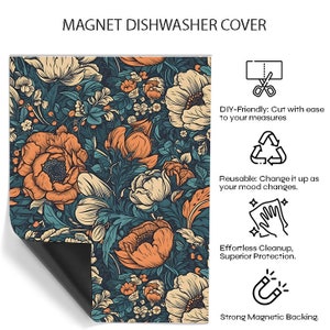 Dishwasher door cover. Dishwasher magnetic panel. Poppy flowers kitchen décor. Removable Magnetic or Vinyl Wrap. Dishwasher safe stickers. Reusable Magnet