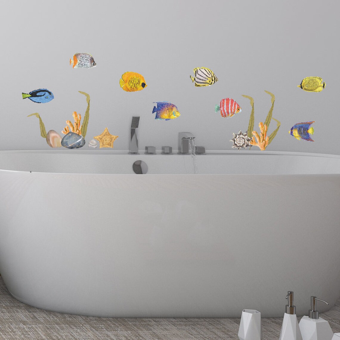 Fish Wall Decal Vinyl Bathroom Decal Nautical Nursery Etsy