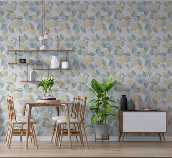 Kitchen Wallpapers Lemon Wallpaper for Kitchen Peel Ans Etsy