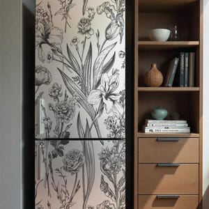 Fridge Wrap Black White Botanical Cover. Monochrome Floral Decal Skin ...