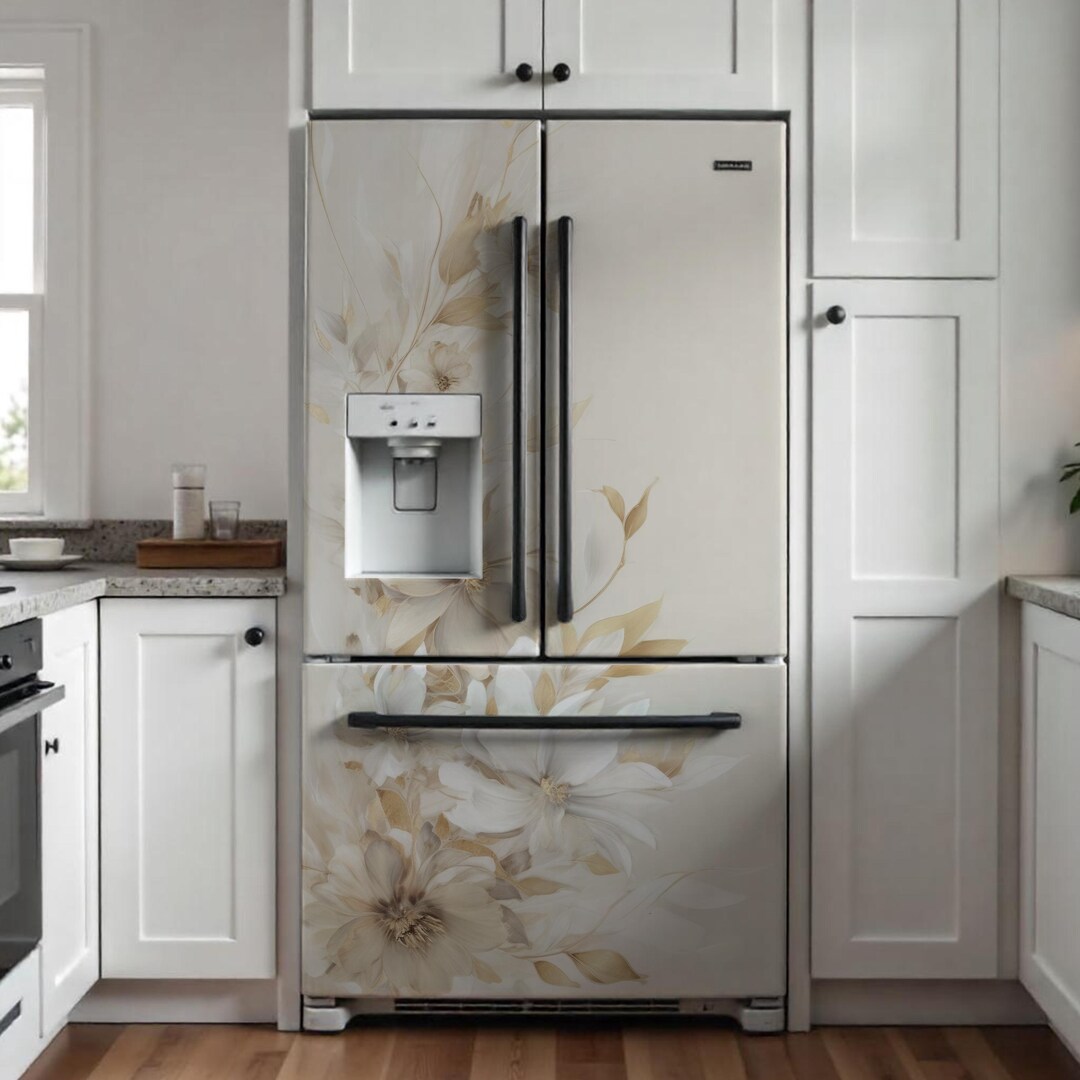 Fridge Wrap. Beige Magnolia Floral Vinyl Decal for Refrigerator. - Etsy