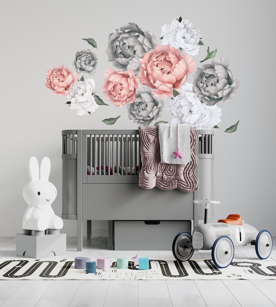 Peonies Wall Decal Large Peony Decal Floral Wall Decal Mix Etsy