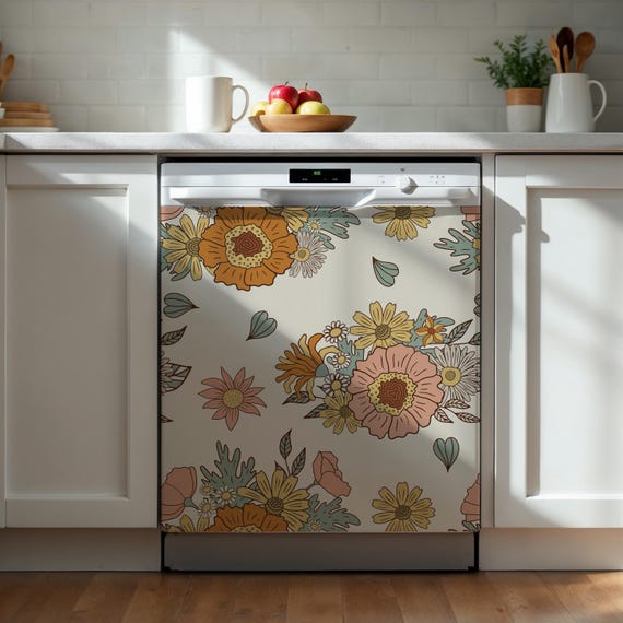 Magnet-Aufkleber Für Geschirrspüler – Rosen-Blumenmuster, Marineblau, 58x66 Cm, Wasserdicht & Anpassbar