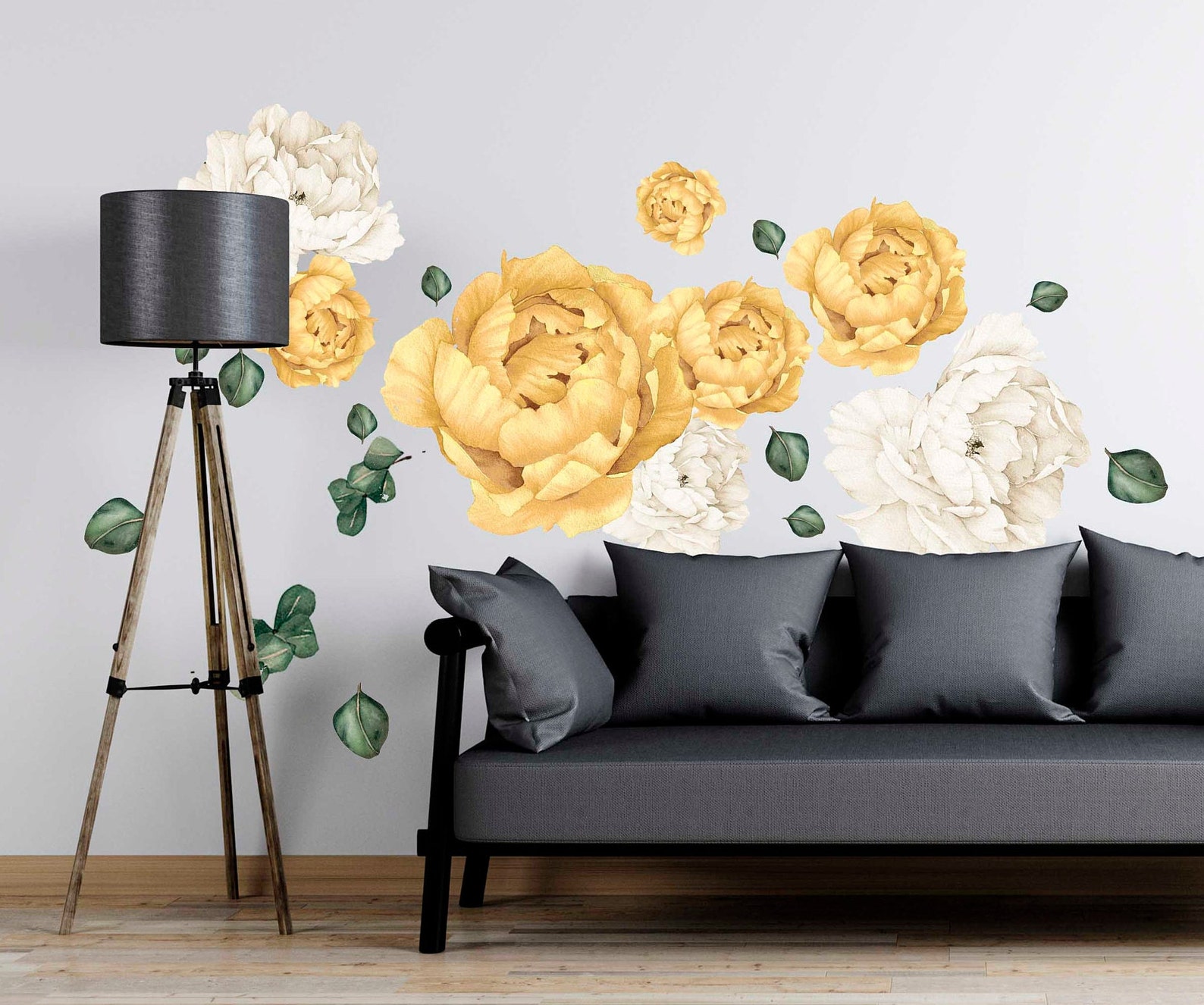 Peony Wall Decal, Large Floral Wall Decals, Yellow & White Flower ...