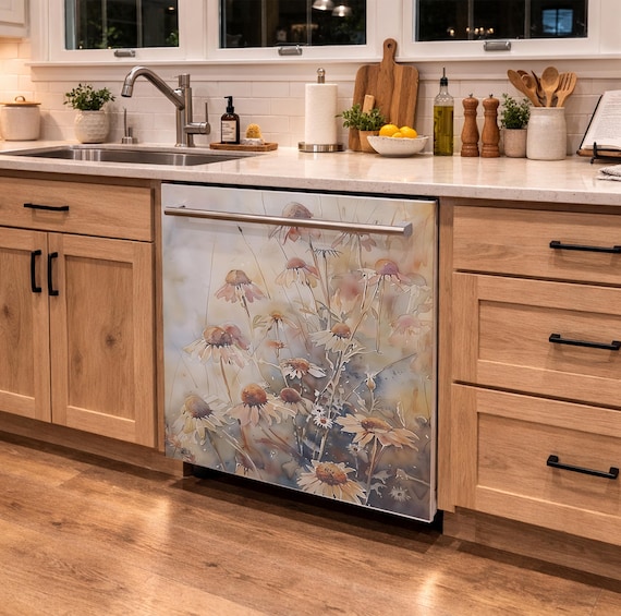 Dishwasher Cover Magnetic or Vinyl Decal. Wildflower Kitchen Appliance Cover. Custom Sizes Available.