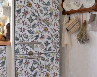 Floral Refrigerator Wrap. Removable Fridge Decal. Custom sizes.