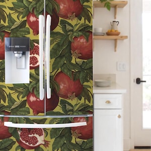 Refrigerator wrap. Fridge decal pomegranate. Removable peel and stick refrigerator sticker wrap for Side-by-Side, French Door, Mini.