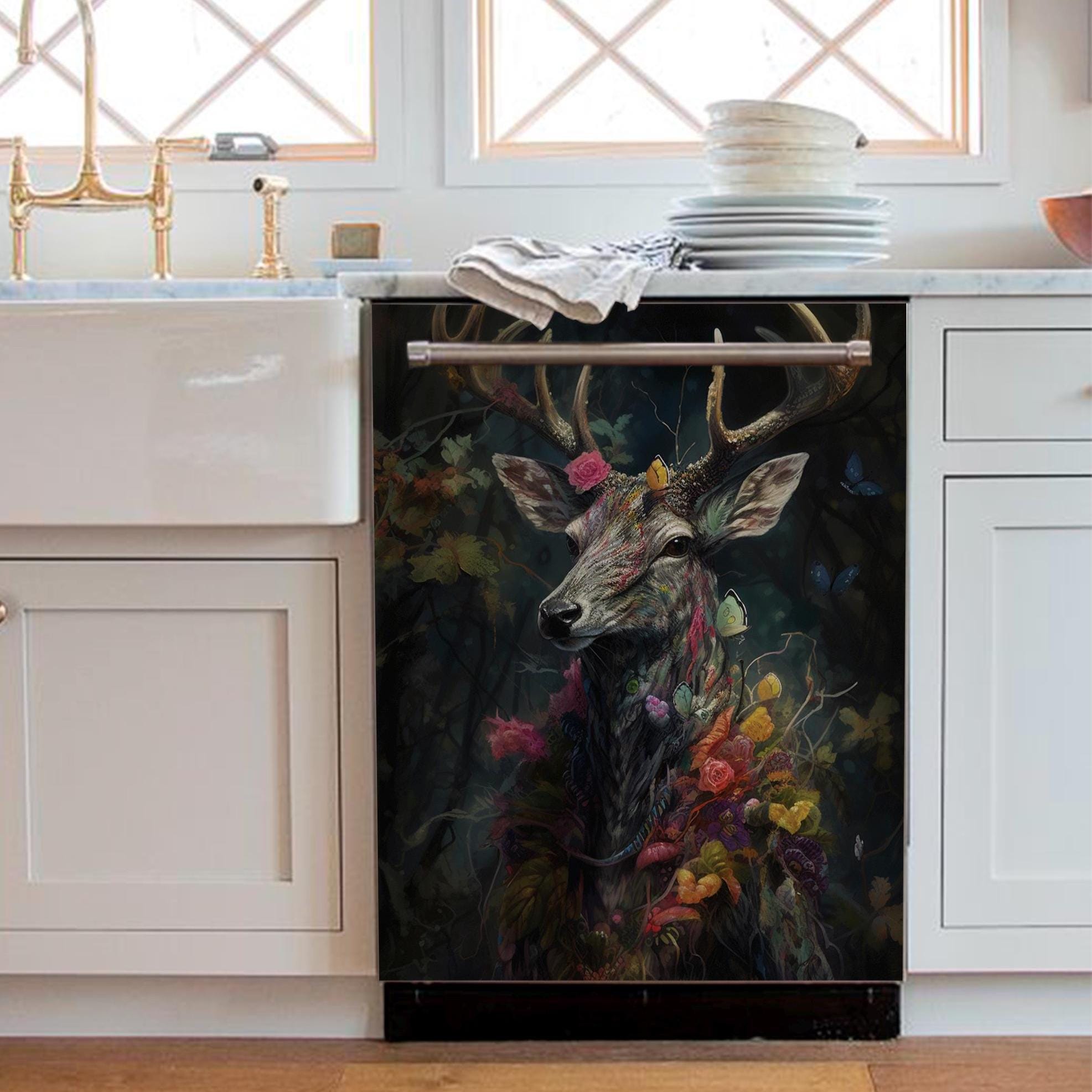 Christmas Santa Reindeer Snowman Dishwasher Magnet Cover – 23x26 Inch, PVC Magnetic Panel, Kitchen Appliance Decal - View #5